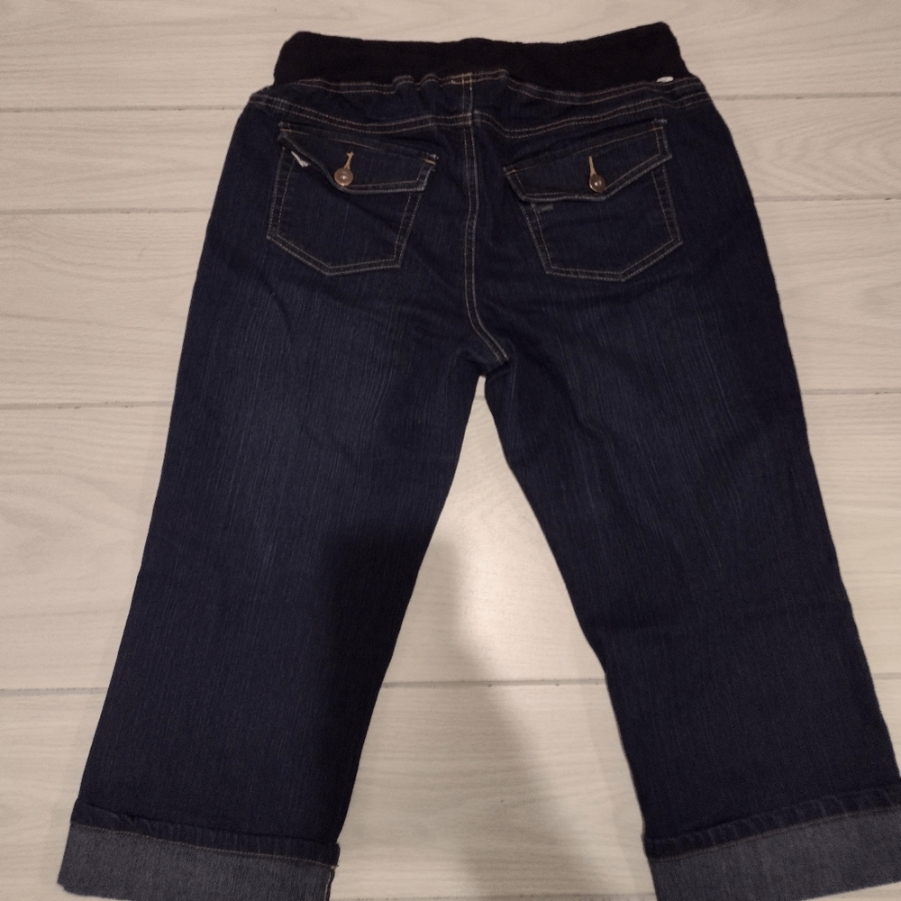 Oh! Mamma Maternity CAPRI Jeans Women’s Sz L rolled cuffs 3" panel.